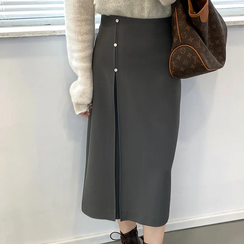 Женская Повседневная юбка с разрезом однотонная длинная трапециевидная макси