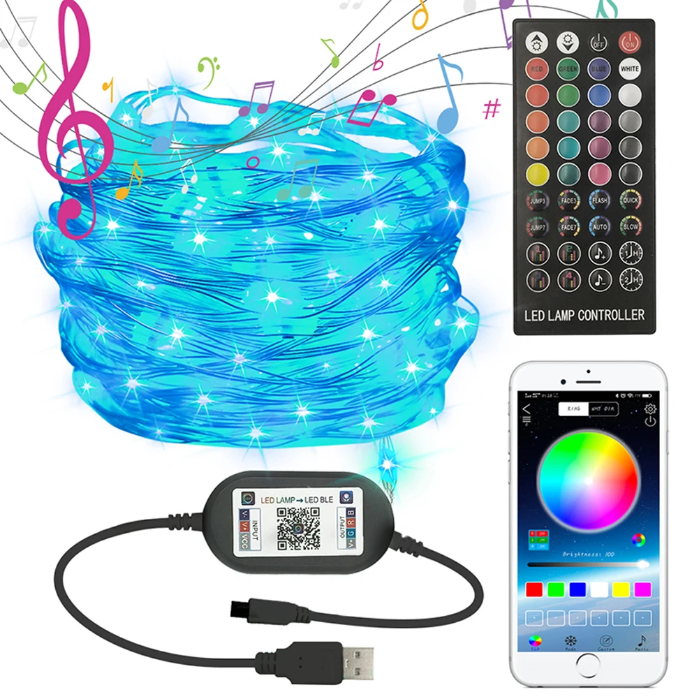 

Умная гирлянда с таймером и дистанционным управлением, USB, Bluetooth, управление через приложение