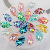 boliao diy 10pcs 2038mm 0 791 5in ab color peacock leaf resin shining mix rhinestone flatback no hole home decor crafts