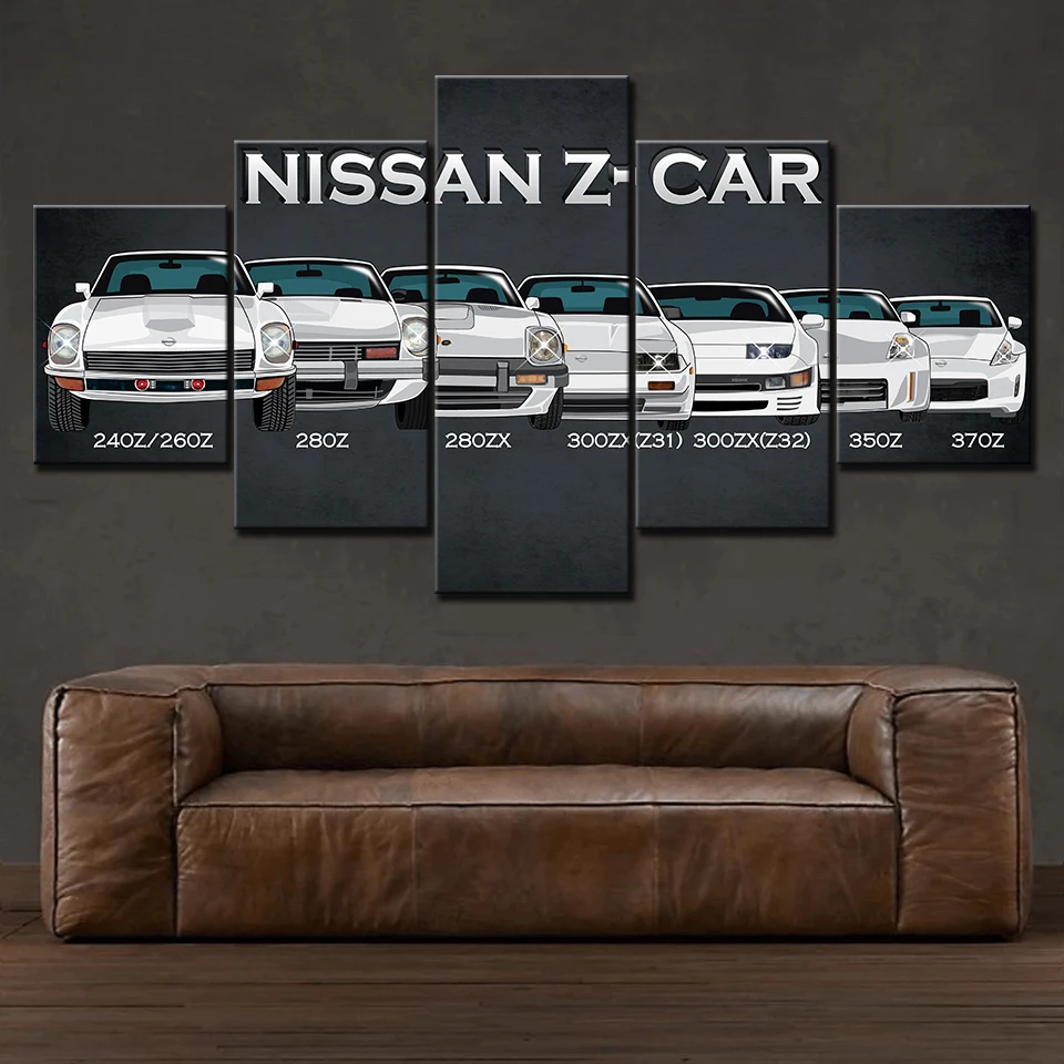 Постер на холсте с изображением исторических моделей Nissan Z 5 шт. | Дом и сад