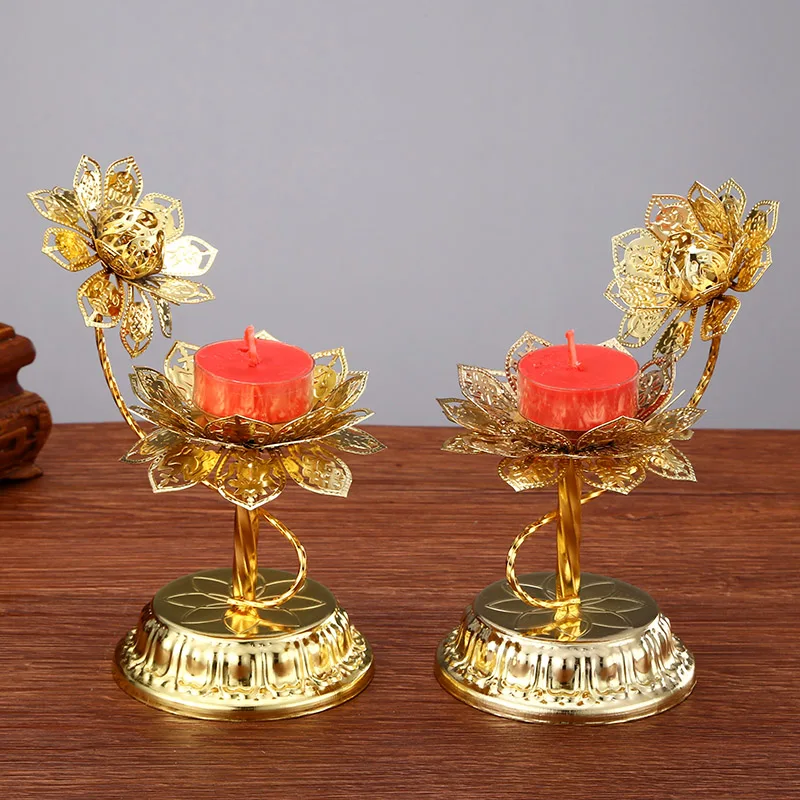 Фонарь подсвечник держатель лампы маленький металлический золотой Лотос цветок