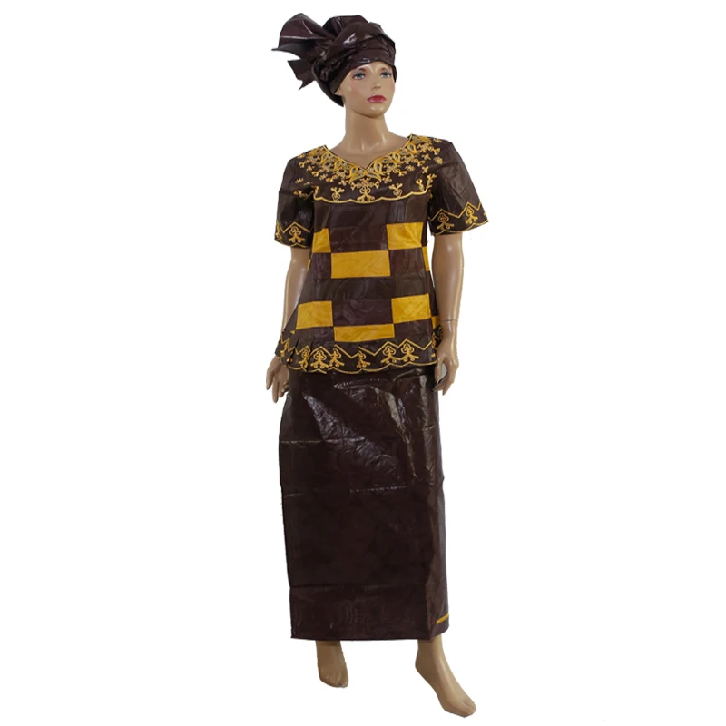 MD вышивка Базен одежда Южная Африка для женщин короткий рукав Топы рубашка юбка