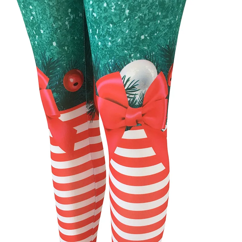 Женские брюки с высокой талией и рождественским принтом эластичные облегающие