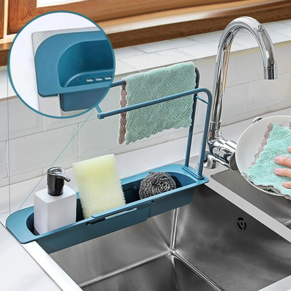 

Telescopic Sink Shelf Soap Sponge Drain Rack Storage Basket Bag Faucet Holder Adjustable Bathroom Holder Kitchen Sink Accessorie