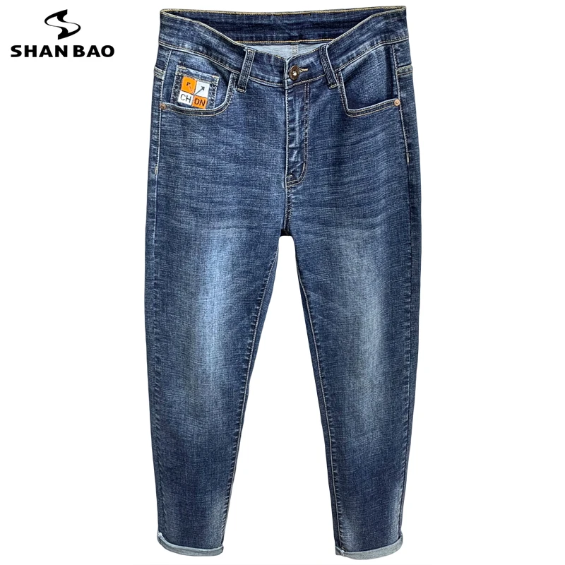 

SHAN BAO 2021 Autumn Brand Plus Size Straight Stretch Denim Jeans Classic Style Embroidery Youth Men's Fashion Jeans 42 44 46 48