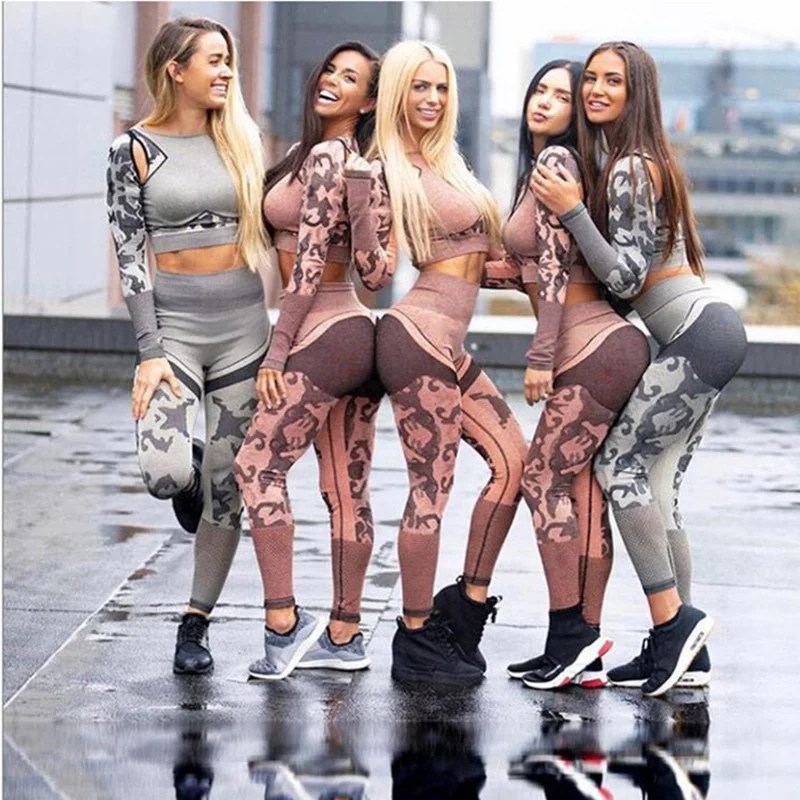 

Seamless Gym Sets Sport Outfit For Woman Yoga Set Tracksuit Workout Sportswear Long Sleeve Top High Waist Leggings Sports Suits