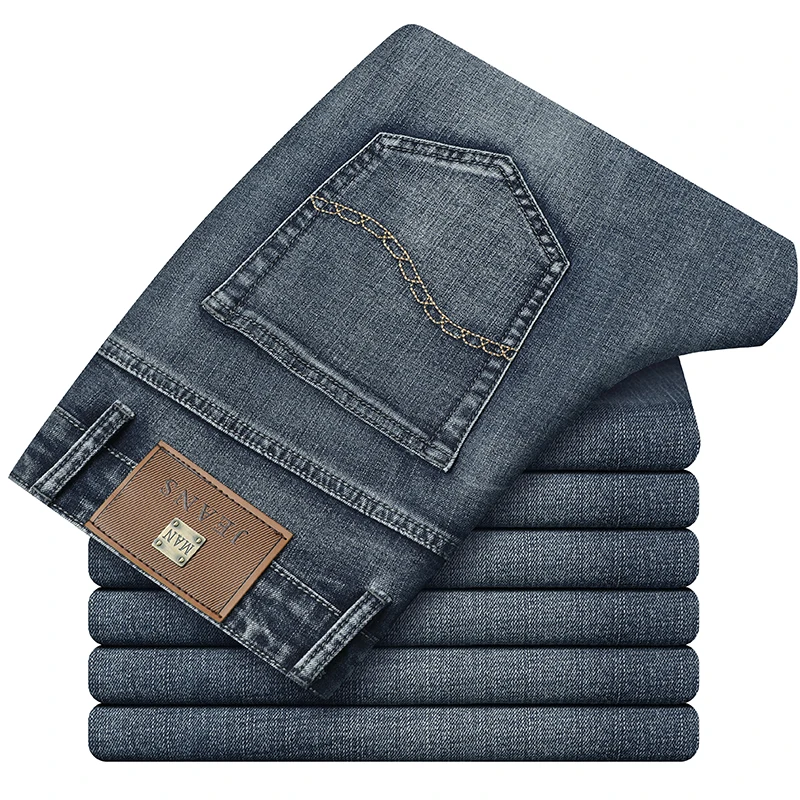 Brand blue gray black stretch men's jeans 2020 classic youth slim straight street grinding white craft fashion long pants | Мужская