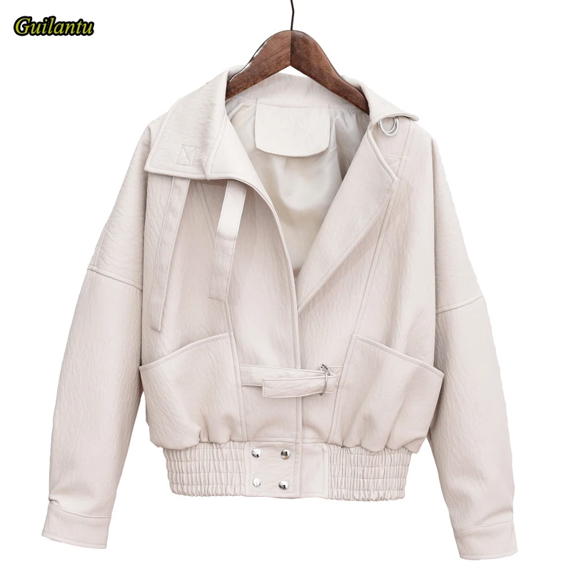 

Женская байкерская куртка Guilantu, байкерская куртка из искусственной кожи с отложным воротником, Свободное пальто