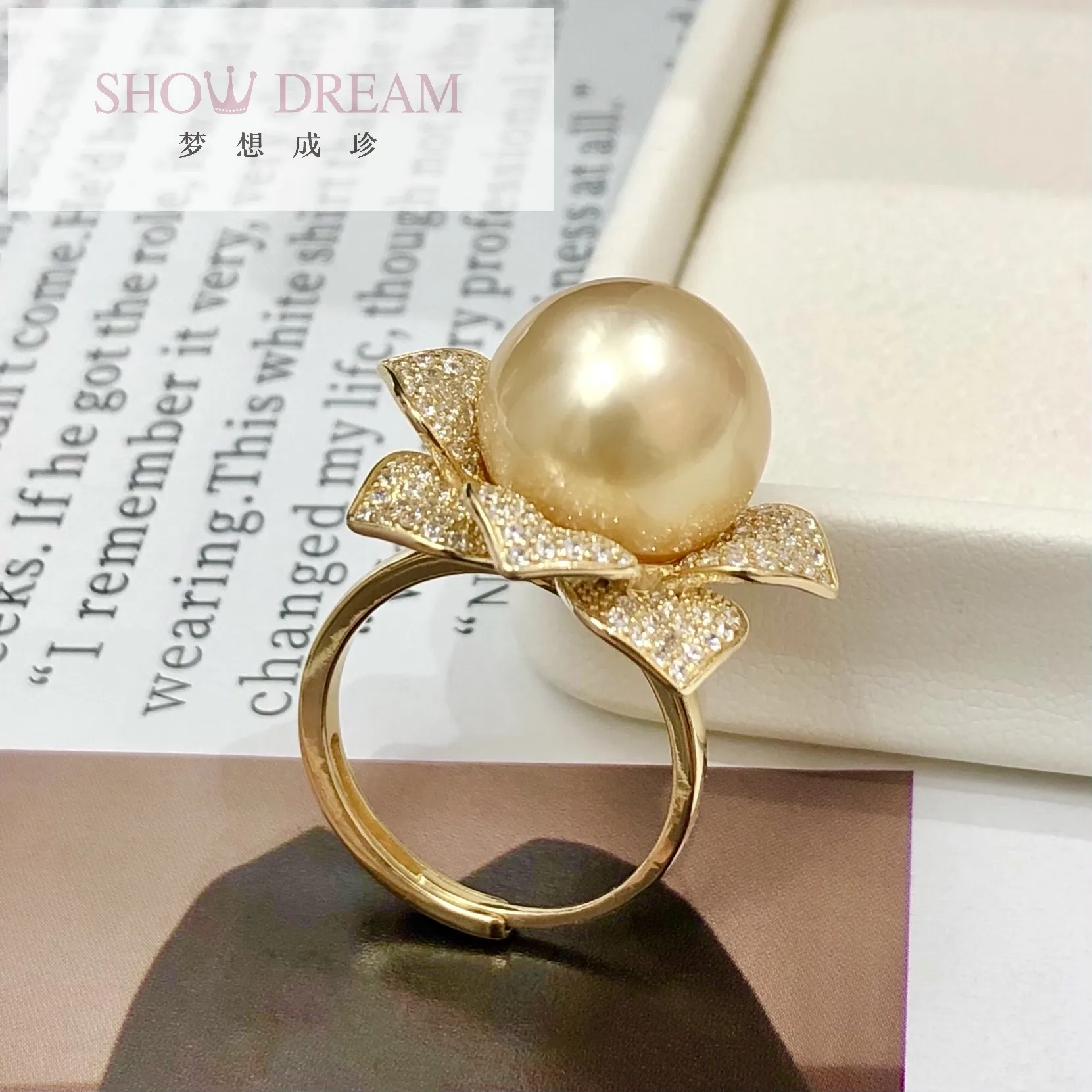 

SHOWDREAM Trendy S925 Silver Zircon Rings atural Seawater Pearl Ring for Women Wedding Engagement Party