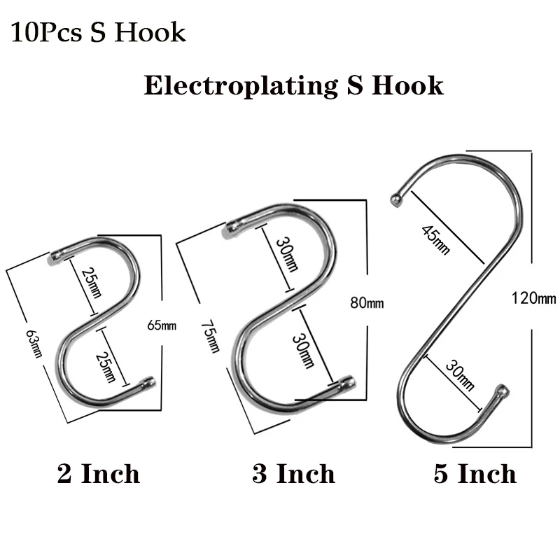 

Крючки S из нержавеющей стали для кухни, кухонная вешалка для ключей, крючки для хранения мелочей в спальне, 10 шт./набор