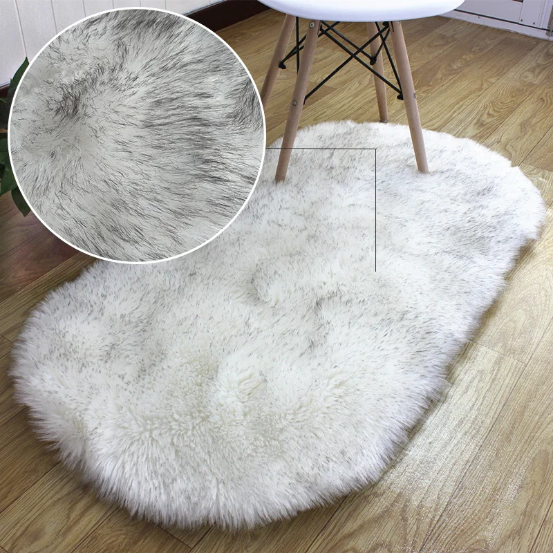 White Faux Fur Area Rugs Large Oval Artificial Sheepskin Long Hair Carpet Floor Wool Fluffy Soft Mat Bedroom For Living Room images - 6