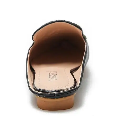 Мюли женские на низком каблуке модные блестящие заостренный носок туфли без