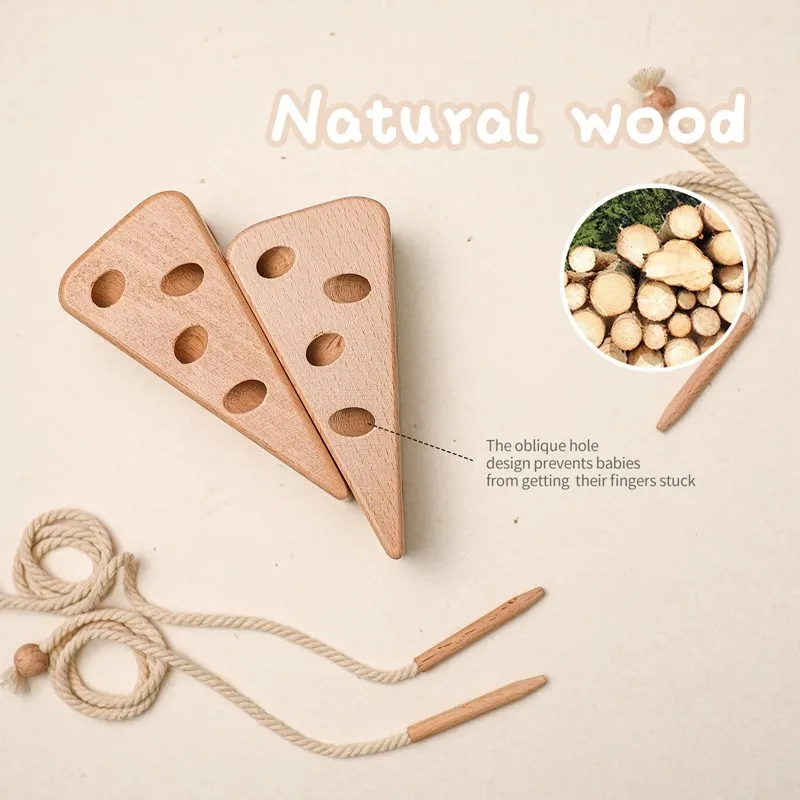 Wooden Cheese Stringing Toy for Children DIY Threading Board Lacing Beech Wooden Monterssori Toys Kids Wood Game Set Baby Gifts