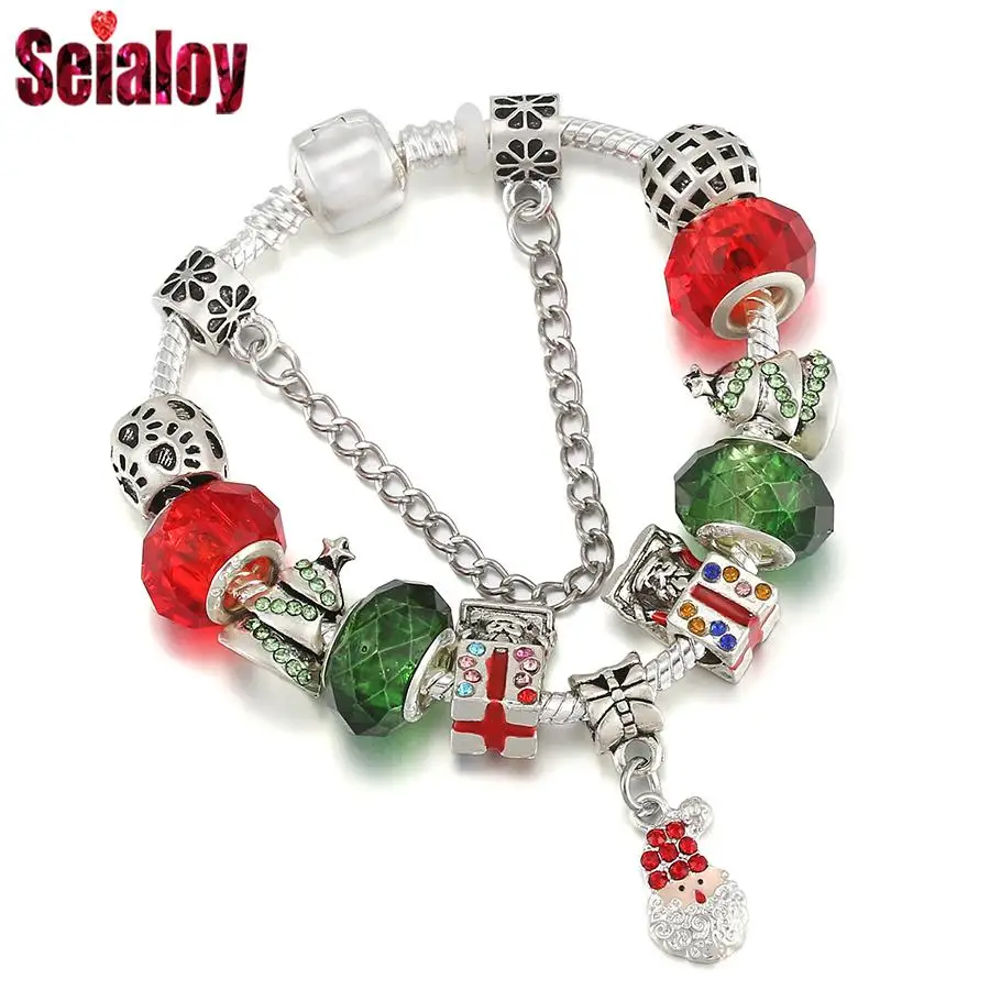 Christmas Tree Red Crystal Beads Bracelet Xmas Gifts