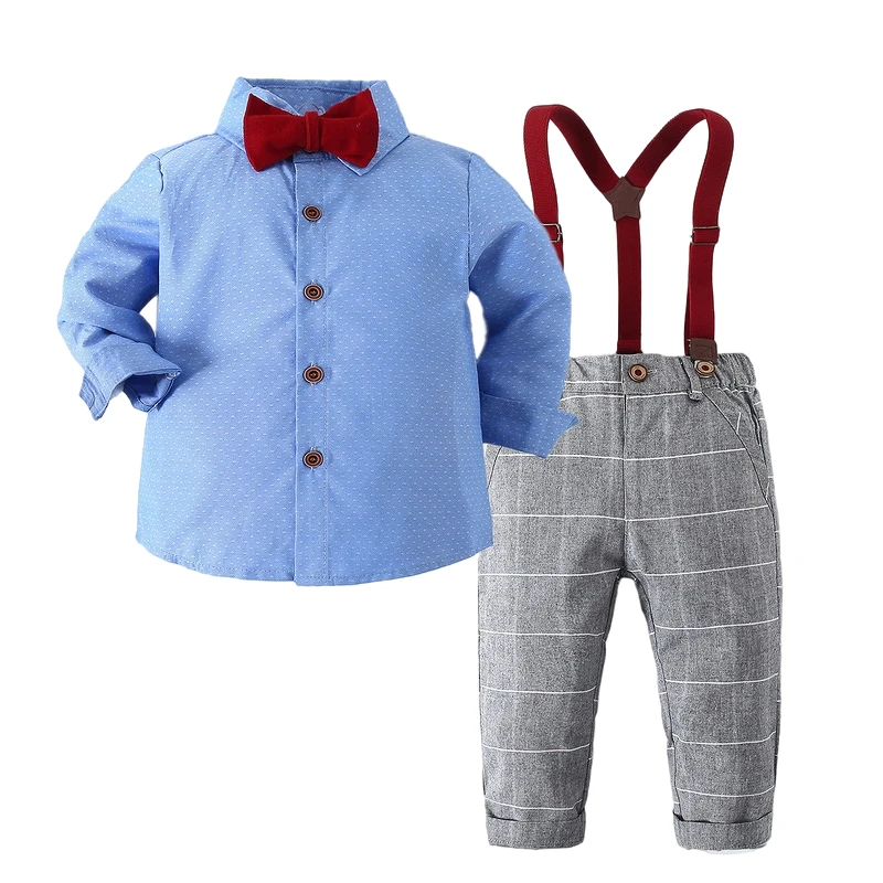 

Одежда для маленьких мальчиков, комплекты с длинным рукавом, рубашка с галстуком-бабочкой + брюки на подтяжках, Красивый джентльменский кос...