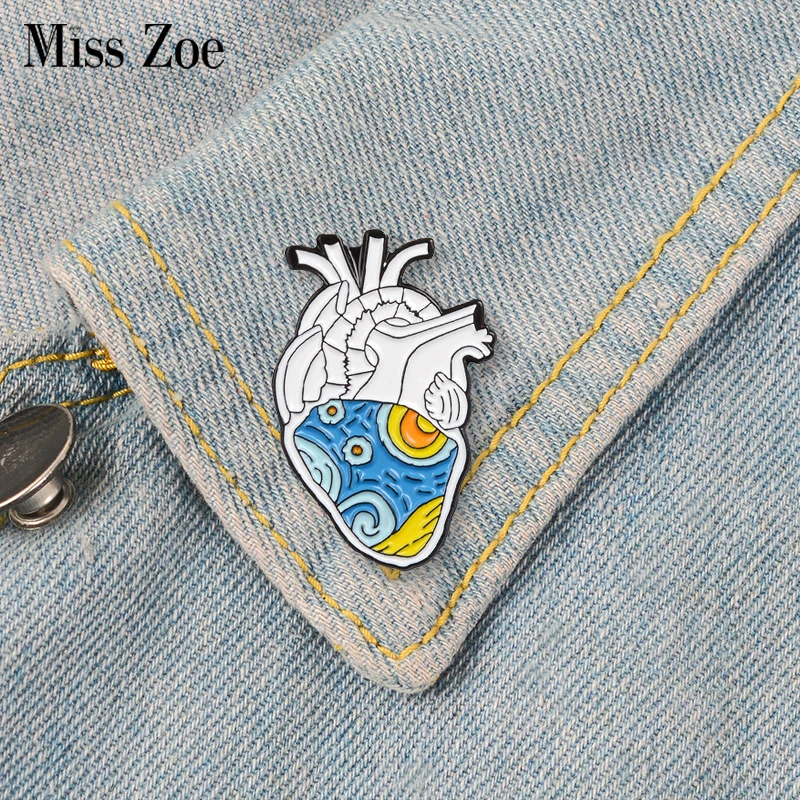Звездная ночь в форме сердца эмали штырь Ван Гог Органы Броши с сердечком Сумка