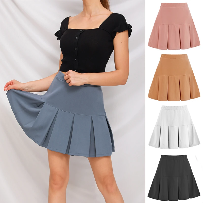 

Summer Women Skirt High Waist A Line School Pleated Skirt Short Solid Color Student Girls Sweet Dance Mini Skirt High Quality