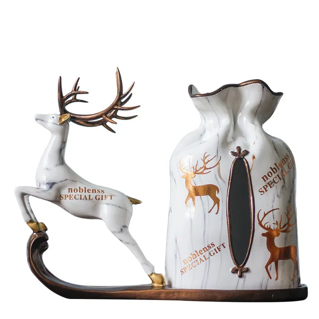 

Ceramic Deer Statues European-style Simple Deer Tissue Box Paper Drawer Box Home Living Room Coffee Table Napkin Box Decoration