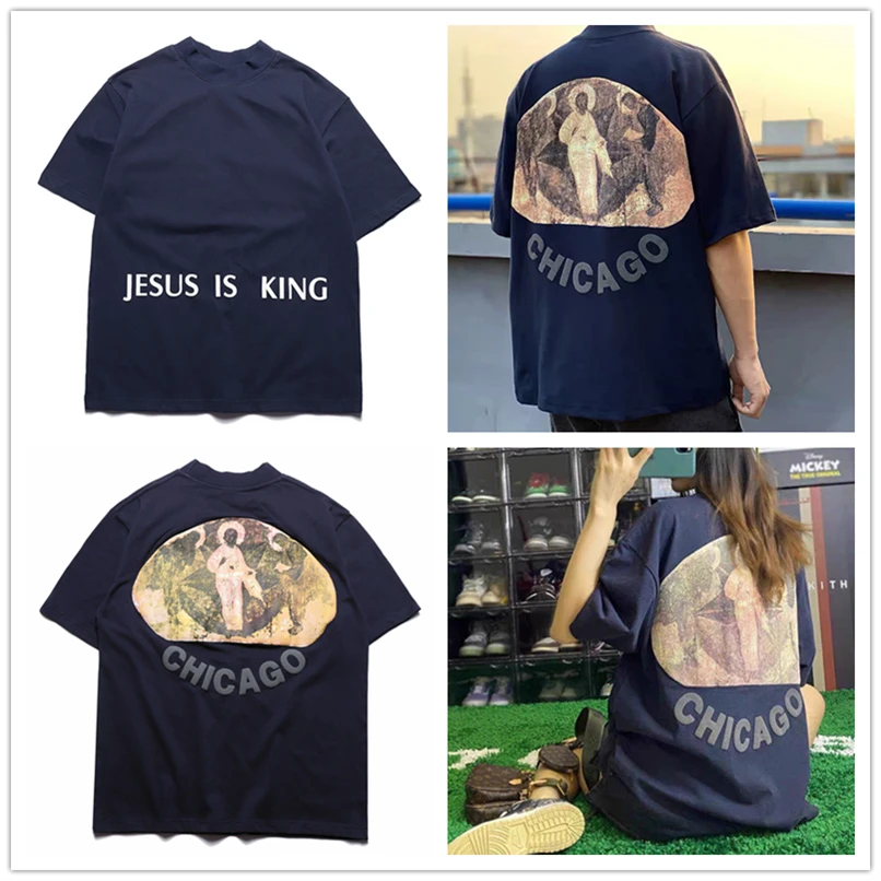 

Новинка, футболка Kanye West 2021 для мужчин и женщин, Высококачественная Футболка с принтом из пенопласта Чикаго, топы с коротким рукавом в стиле ...
