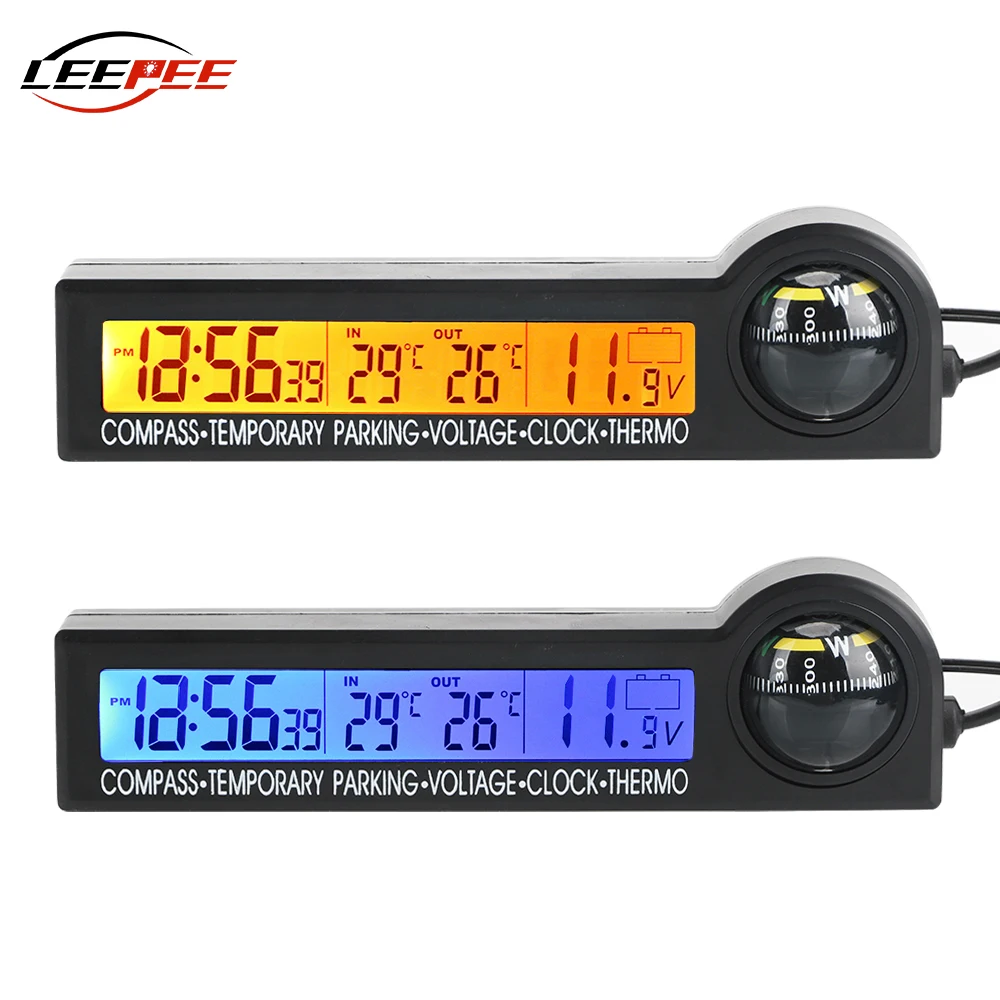 Car Clock Digital Display Exterior Thermometer Compass Parking Plate Dashboard On-board Computer Monitoring Kit Auto Accessories |
