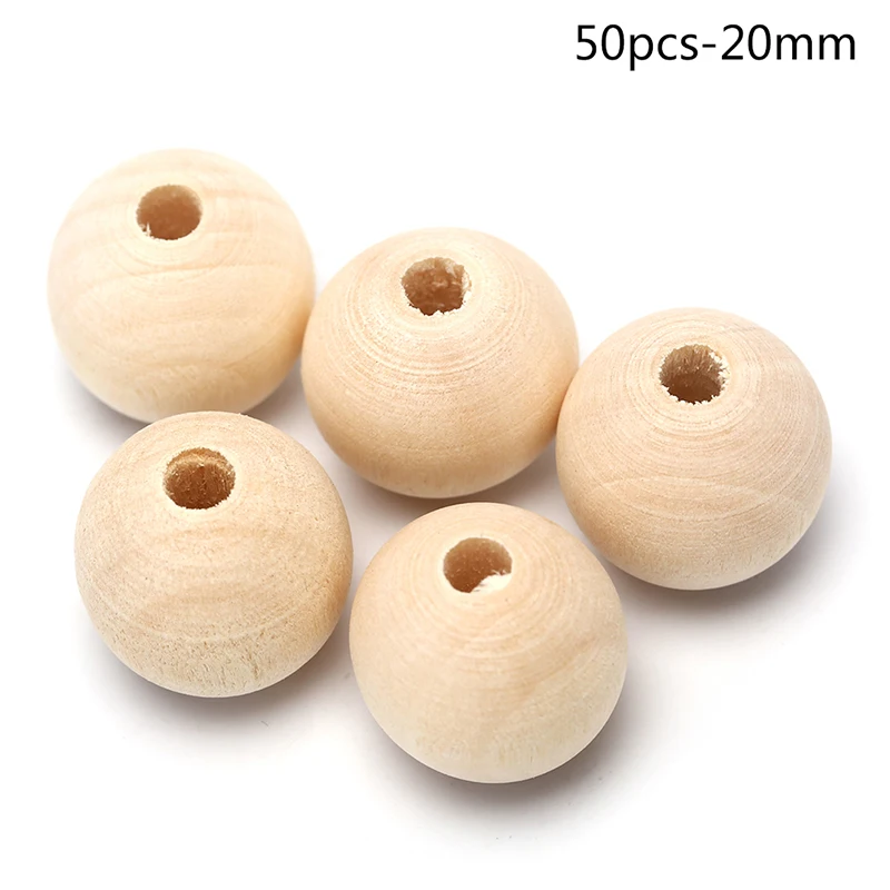 Cuentas de dentici&oacute;n de madera Natural para ni&ntilde;os, bolas de madera sin plomo para hacer joyas, manualidades, 50/100 piezas-3