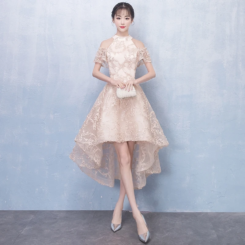 

Champagne Women Evening Prom Dress chinese long dresses Gown Royal Lady Annual Meeting Cheongsam Chinese Style Qipao