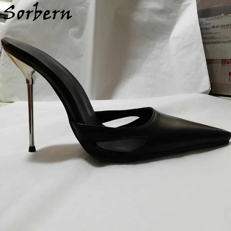 Sorbern 12Cm Stilettos Pumps Pointed Toe Slip On Slide Metal Heels Size Us10 Hollow Side Mules Party Sissy Lady Guys Heels