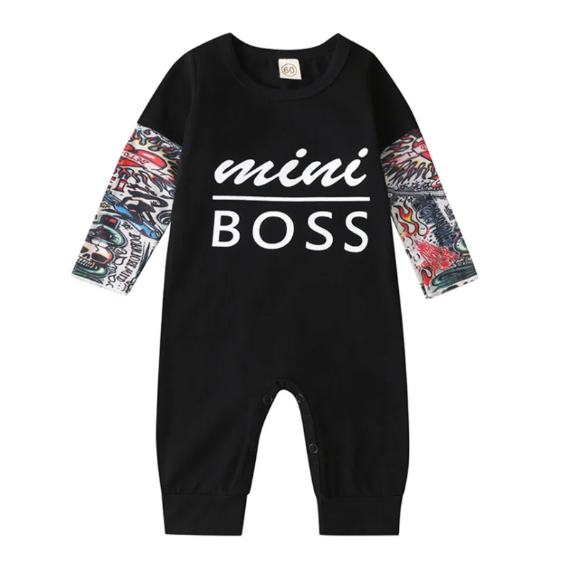 

Newborn baby girl boy Jumpsuit infant kids long sleeve letter print romper toddler girls One Piece Outfit Splicing Rompers