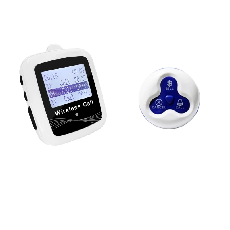 Wireless Paging System 1 Watches Receiver + 1 Waterproof Call Button Transmitter for Fast Food Restaurant Hotel Hospital