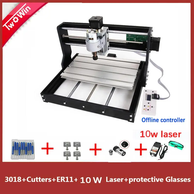 CNC 3018 Pro с автономным управлением, GRBL управления Diy Мини ЧПУ машина, 3 оси pcb фрезерный станок, лазерная гравировка древесины маршрутизатор - Цвет: 10w laser