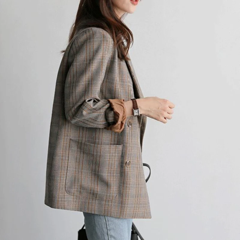 Зимний женский Блейзер Ретро стиль клетчатый костюм для женщин Модный