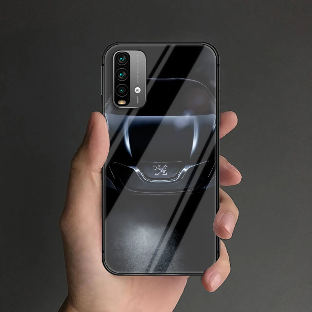 

Car Peugeots Phone Tempered Glass Case Cover For Xiaomi Redmi Note 7 8 9 A S T K30 Pro Ultra Shell 3D Black