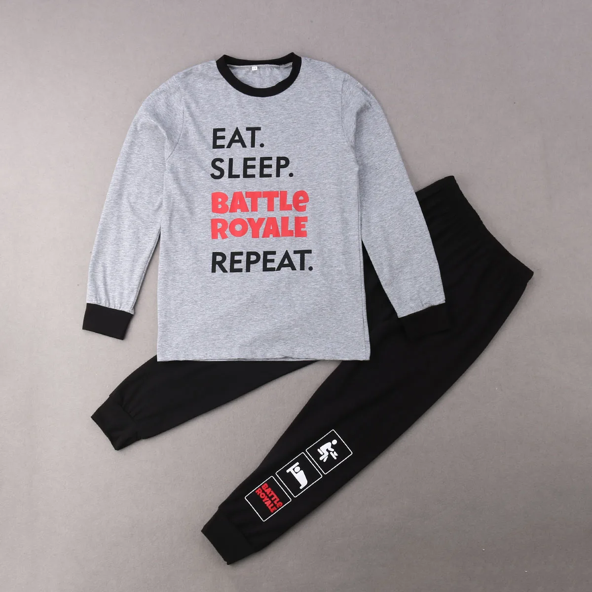 

Children Kids Boys 2 Pieces Outfit, Gray O-Neck Long Sleeve Letter Print T-Shirt Tops + Black Long Pants Set