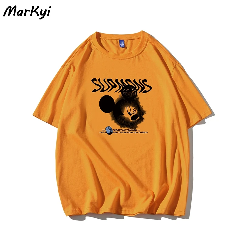 Мужская хлопковая футболка MarKyi летняя свободного покроя с принтом Микки нового