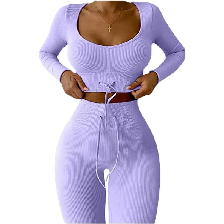 

Новый модный костюм для йоги, женский осенне-зимний вязаный костюм для йоги с длинными рукавами и брюками, женский дышащий спортивный костю...