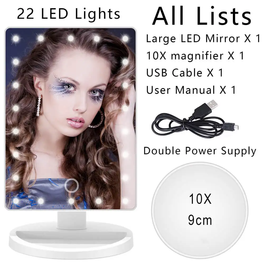 Large Mirror White Pro 10X светодиодный светильник для макияжа, увеличительное зеркало, лампа для макияжа, лупа, USB, профессиональная косметическая портативная мини-стеклянная Косметическая присоска - Цвет: Large Mirror White