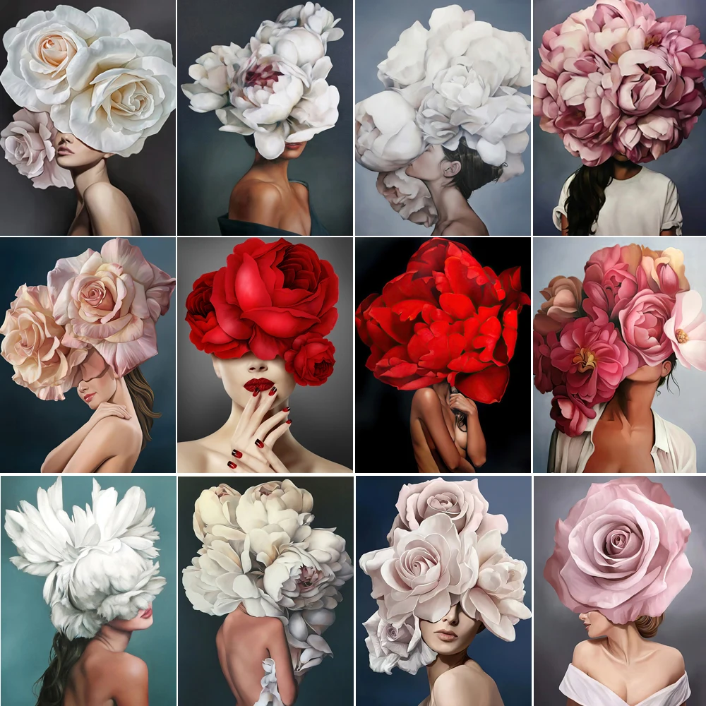 Плакат с изображением женщины и цветов Современная Абстрактная Картина на