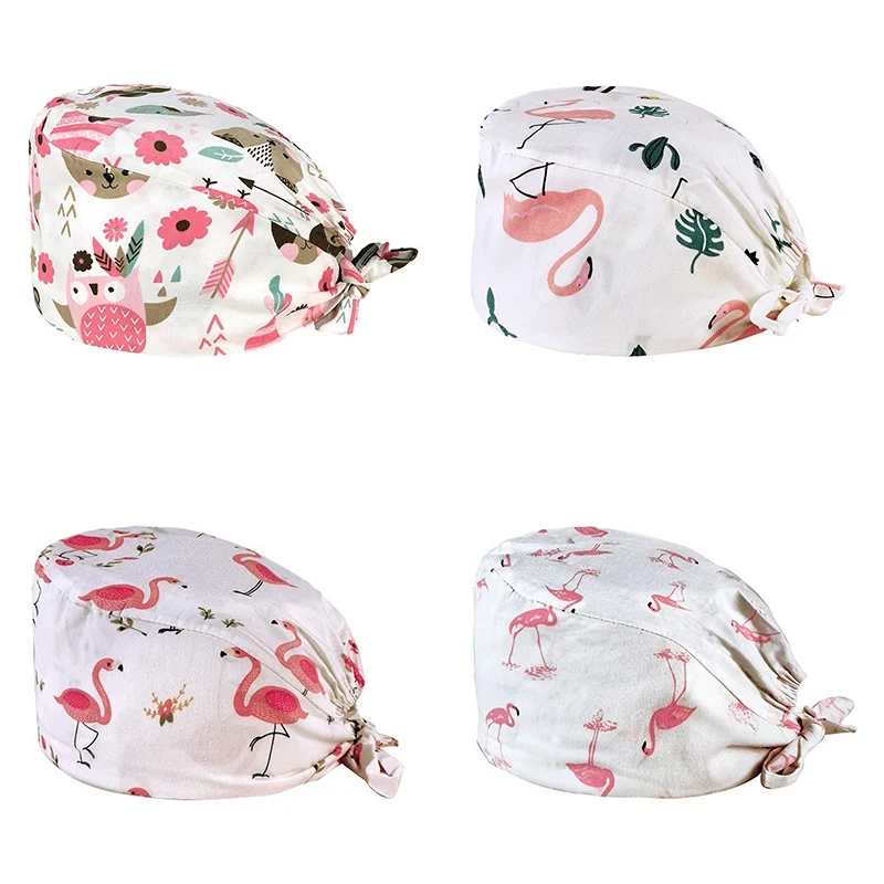 

High Quality Multicolor Printing Sweat-absorbent Scrub Hats Beautician Working Hat Men And Women Spa Adjustable Scrubs Caps