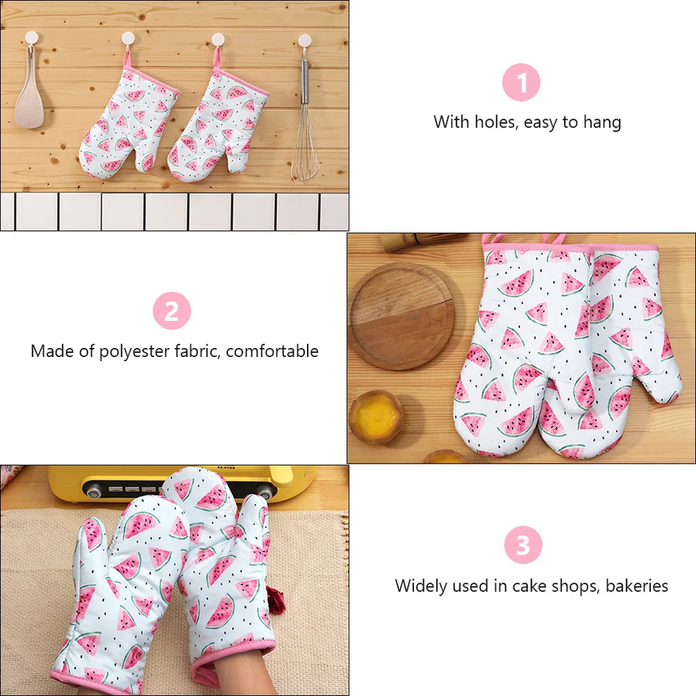 

2Pcs Oven Mitts Soft Polyester Heat Resistant Fashion Watermelon