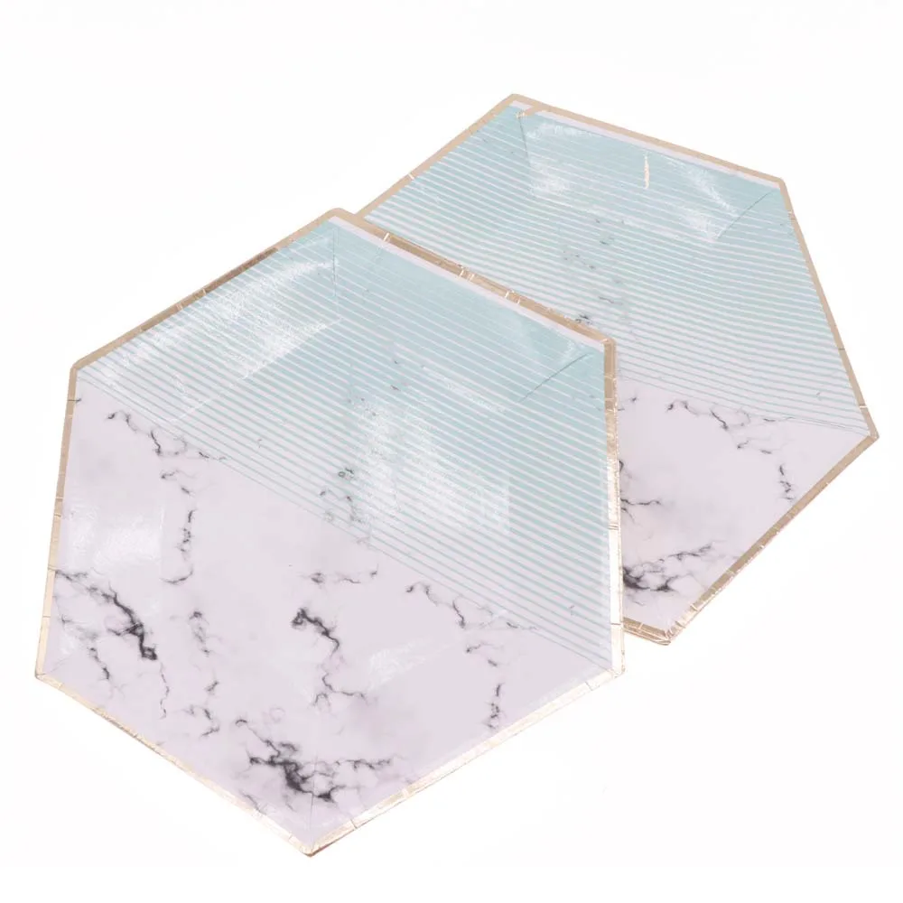 New hexagonal irregular plate set party birthday tableware disposable paper plate dish green gilding