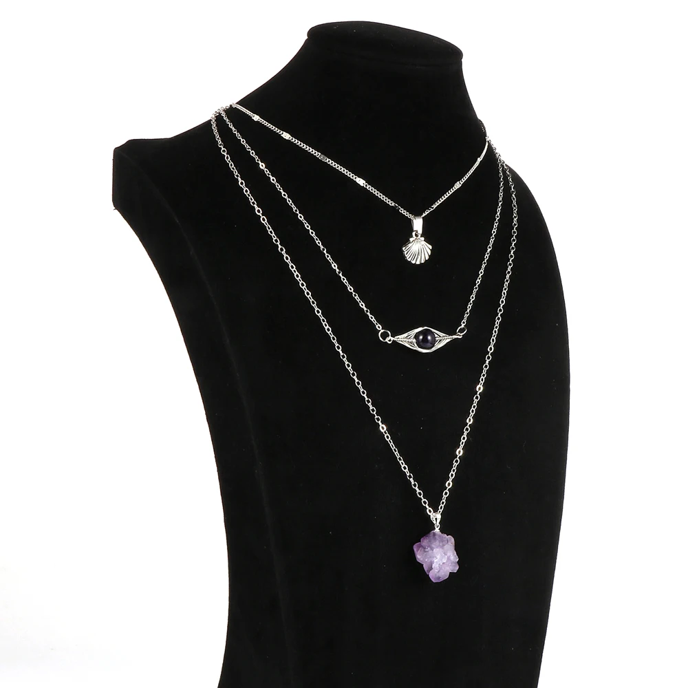 Цепочка-чокер Женская из натурального аметиста многослойная металлическая