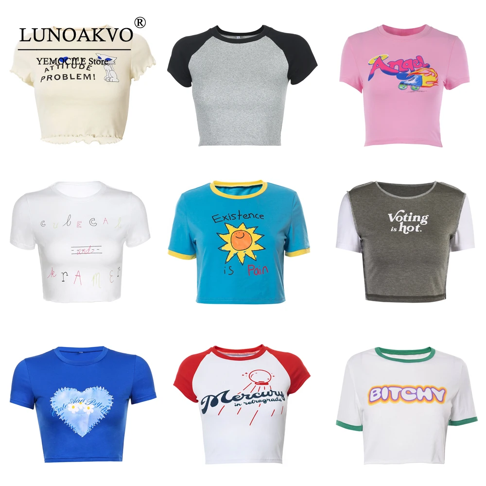 

Y2K эстетика с буквенным принтом милые футболки для девочек детские футболки с принтом в виде Винтаж 2000s с О-образным вырезом с короткими рука...