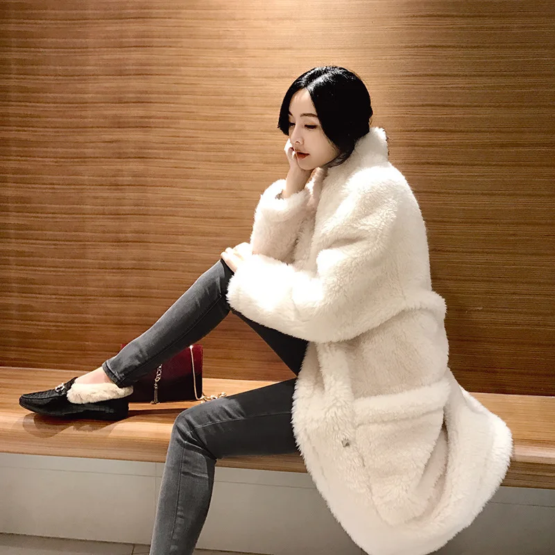 Женское зимнее пальто из натурального меха овчины 100% шерсти корейская модная