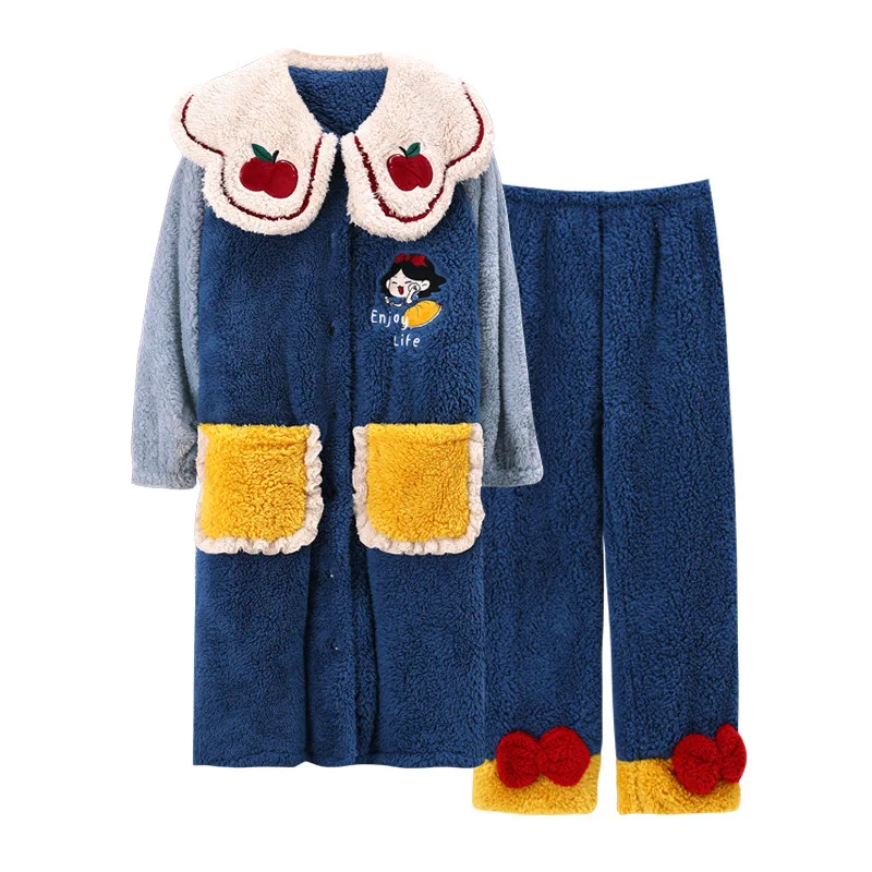 

NIGHTWA Winter Warm Pajamas set Women Long Sleeve Nightgown Hooded Flannel Nightgowns NightDress Sleepwear Cute Princess set