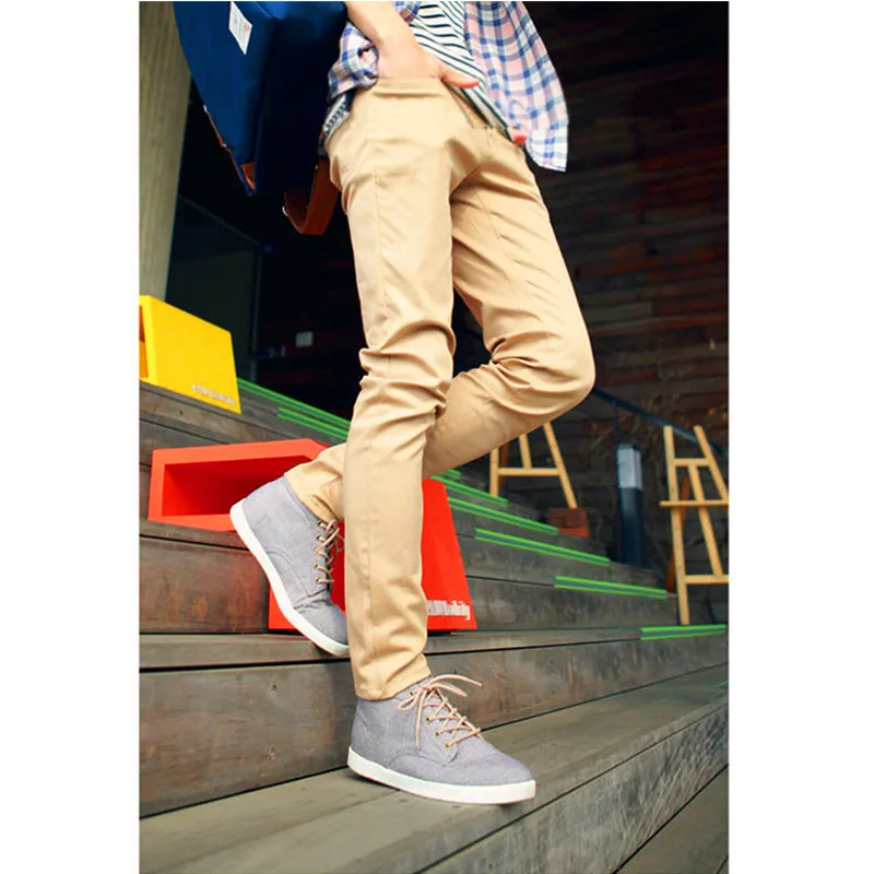 Мужские повседневные брюки цвета хаки облегающие бежевые модные трендовые