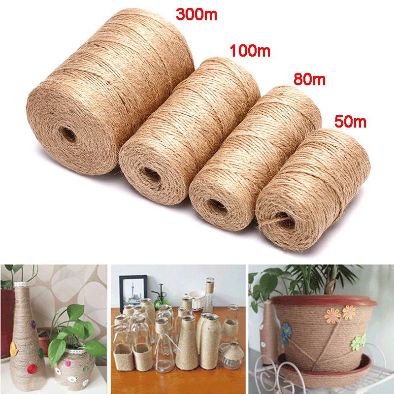 

50/80/100/300M DIY Natural Jute Twine Burlap String Hemp Rope Party Wedding Gift Wrapping Cords Thread Florists Craft Decor