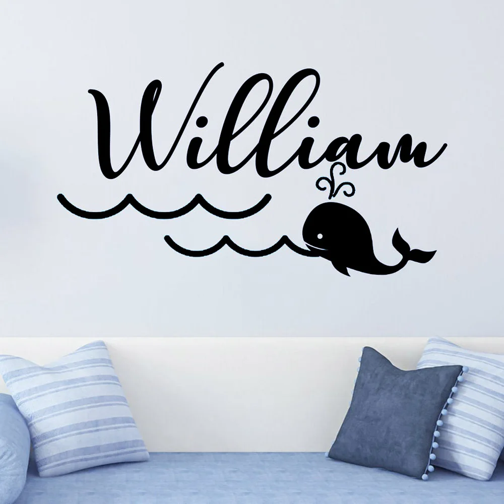 Персонализированные настенные стикеры КИТ морская тематика Детская Наклейка