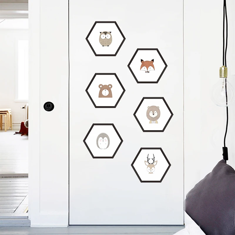 

Cute Animal Hexagon Photo Frame Wall Stickers For Home Decoration Accessories Living Room Bedroom Decor PVC Mural Wall Art Decal