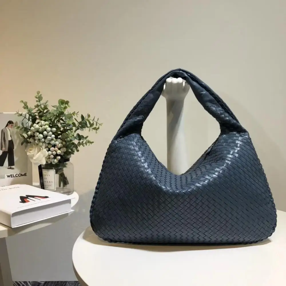 Tannin Blue Тканая сумка высокого качества из натуральной кожи, сумка на одно плечо для женщин, ручная вязка, внутренняя и внешняя кожа - Цвет: Tannin Blue