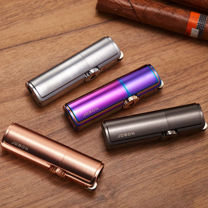 

Jobon Grinding Wheel Metal Windproof Gas Lighters Spray Gun Cigar Butane Lighters Three jet spouts Torch Lighter 1300 C Blue Fla